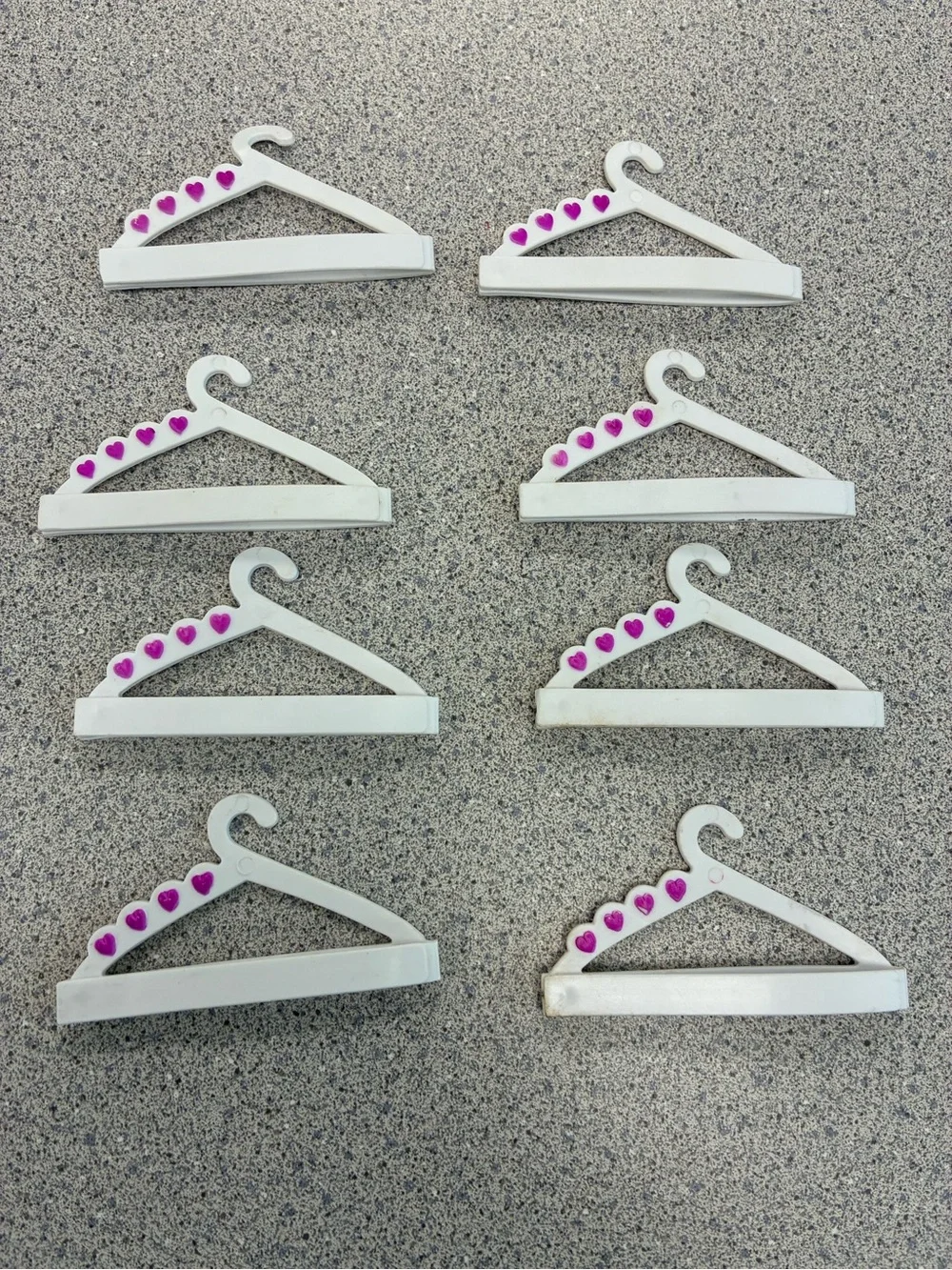 Set of 8 Vintage 1992 Barbie White Doll Hangers with Pink Heart Details